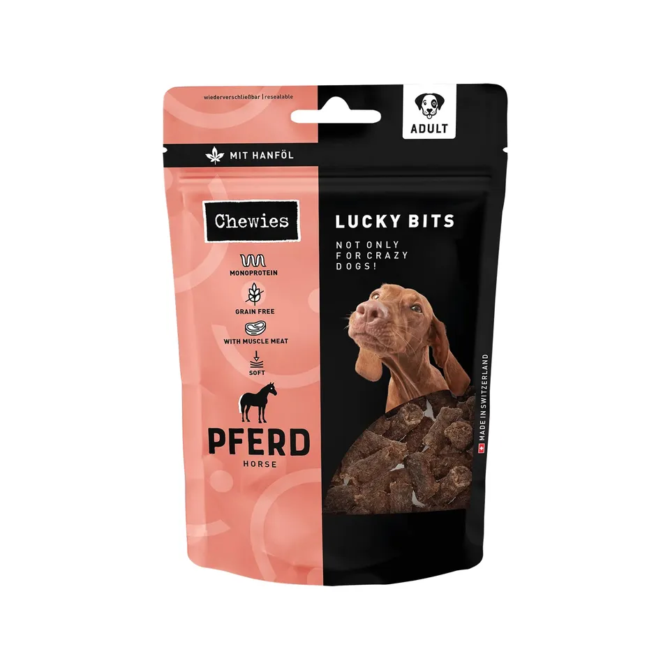 chewies-lucky-bits-pferd-adult-hundeleckerli-80-g image 1