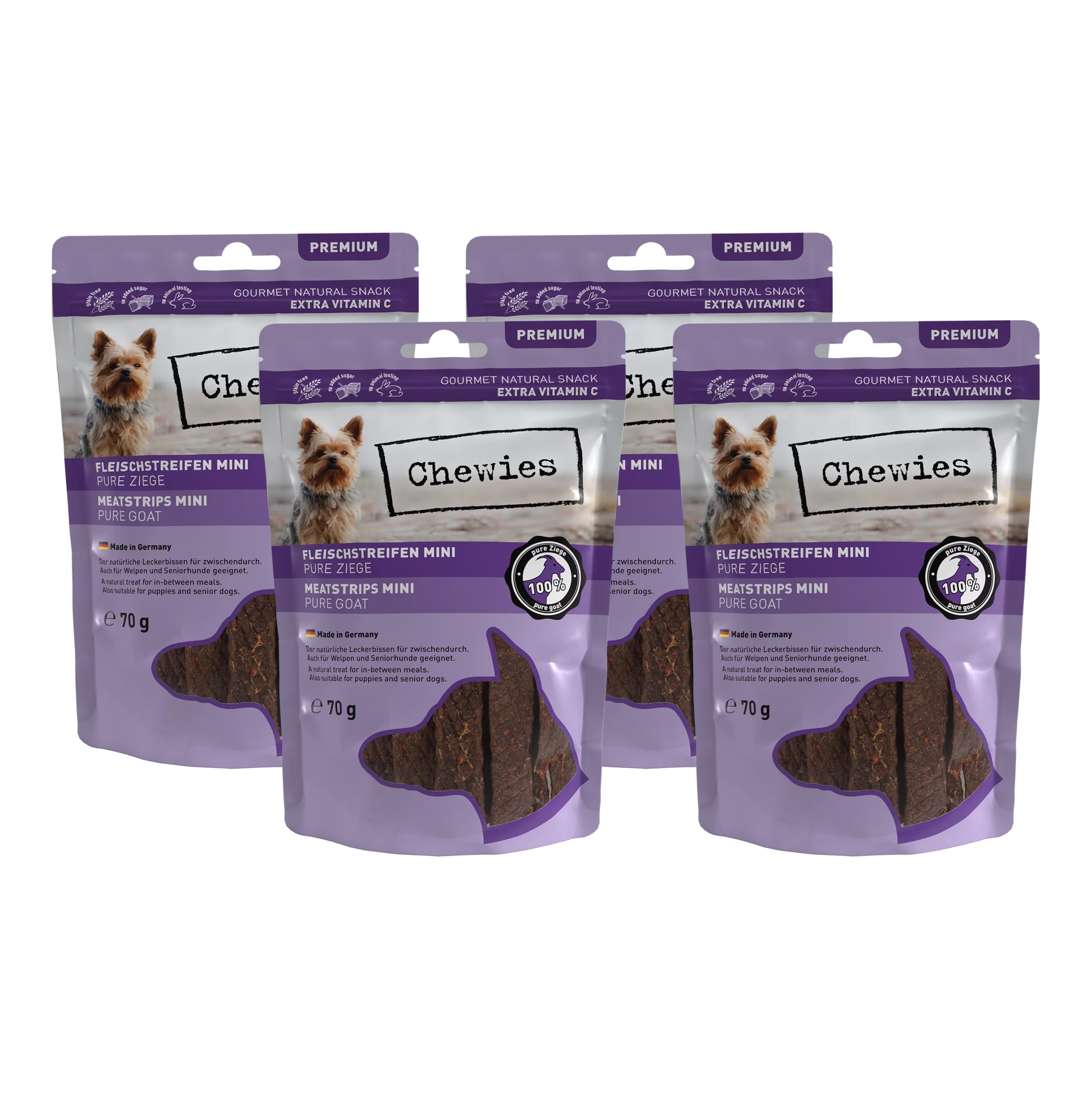 chewies-fleischstreifen-mini-4-x-70g-hundeleckerli-aus-100-ziege-luftgetrocknet- image 1