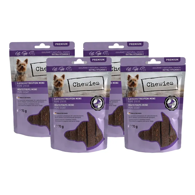 chewies-fleischstreifen-mini-4-x-70g-hundeleckerli-aus-100-ziege-luftgetrocknet- image 1