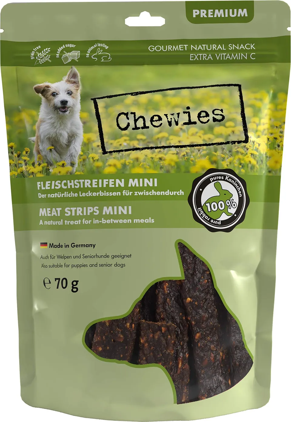 chewies-fleischstreifen-mini-100-kaninchen-luftgetrocknete-hundeleckerli-hypoall image 1